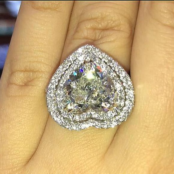 Jewelry - NEW 925 Silver Double Halo Diamond Heart Ring